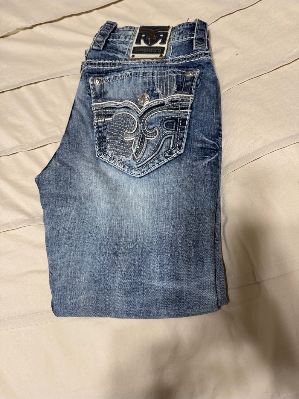 Rock Revival Women's Light Blue Embroidered Back Pocket Bootcut Jeans